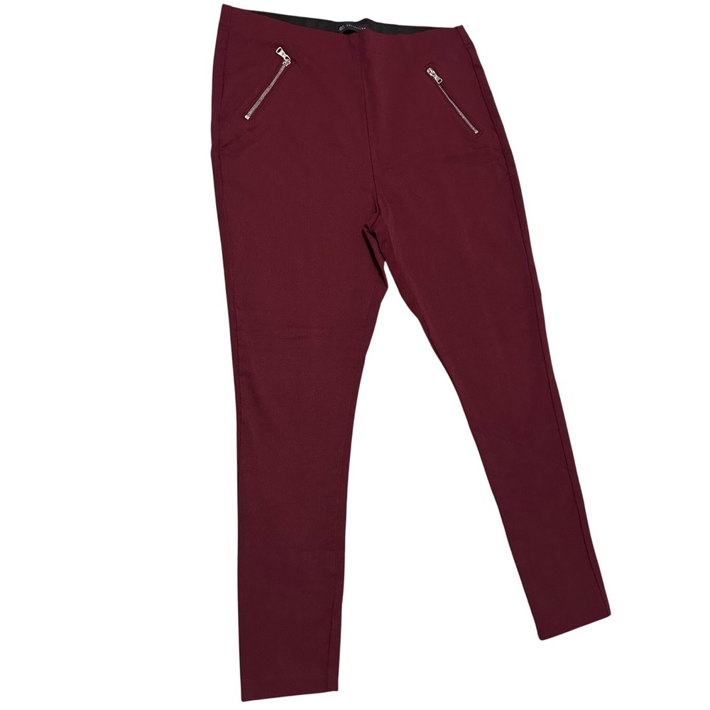 M&S Collection Womens Plum Burgundy Zipper Pocket Skinny Trousers Sz 12 Regular